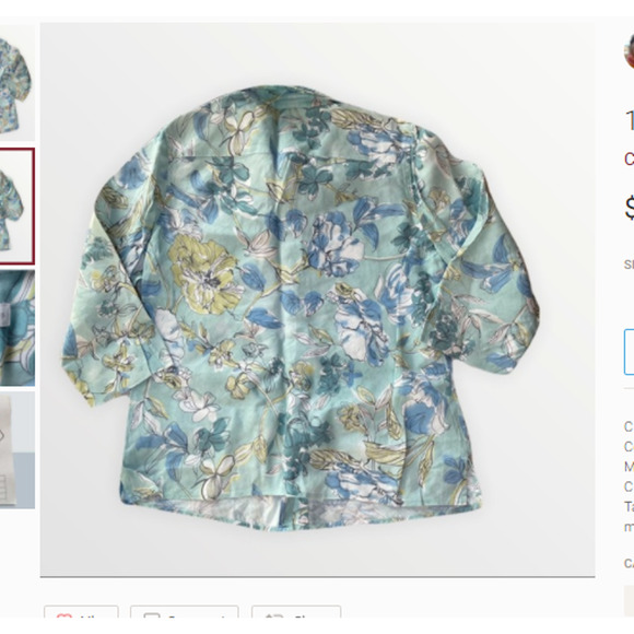 CHARTER CLUB LINEN FLORAL PREPPY BUTTON DOWN GREEN BLUE SHIRT SIZE 10 - Picture 5 of 5